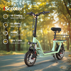 iScooter | i12 500W Electric Scooter With Seat & Carry Basket
