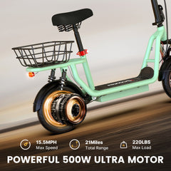 iScooter | i12 500W Electric Scooter With Seat & Carry Basket