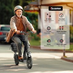 iScooter | i12 500W Electric Scooter With Seat & Carry Basket
