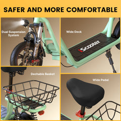 iScooter | i12 500W Electric Scooter With Seat & Carry Basket